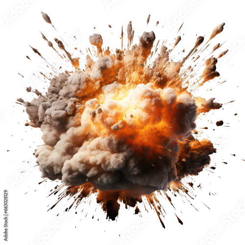 A dynamic explosion scene, radiating chaos and energy, capturing the powerful moment of detonation, without background