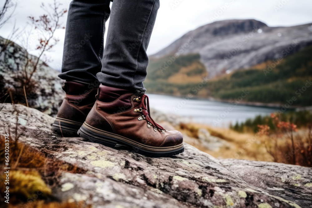 Adventurer's Feet on Fallen Tree in Woods Adventurer's Feet on Fallen Tree in Woods