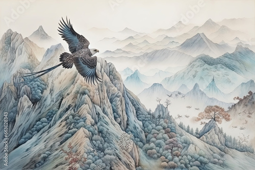 eagle  flying in the top of the mountain photo