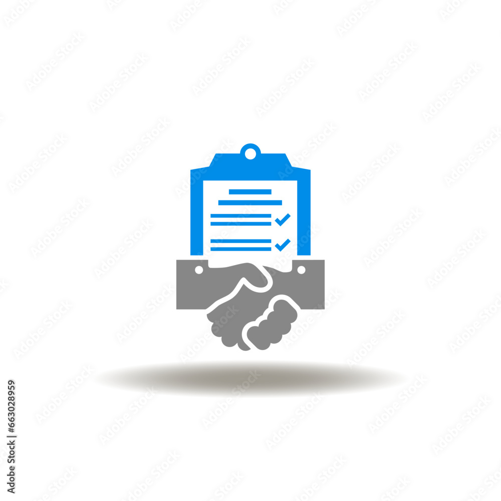 Vector illustration of handshake and check list. Icon of deal conclusion. Symbol of trust. Sign of terms and conditions. Vector illustration of handshake and check list. Icon of deal conclusion. Symbol of trust. Sign of terms and conditions.