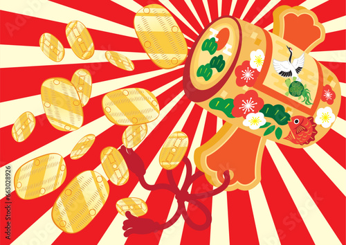 大判小判がザックザクのめでたい打ち出の小槌のベクターイラスト
