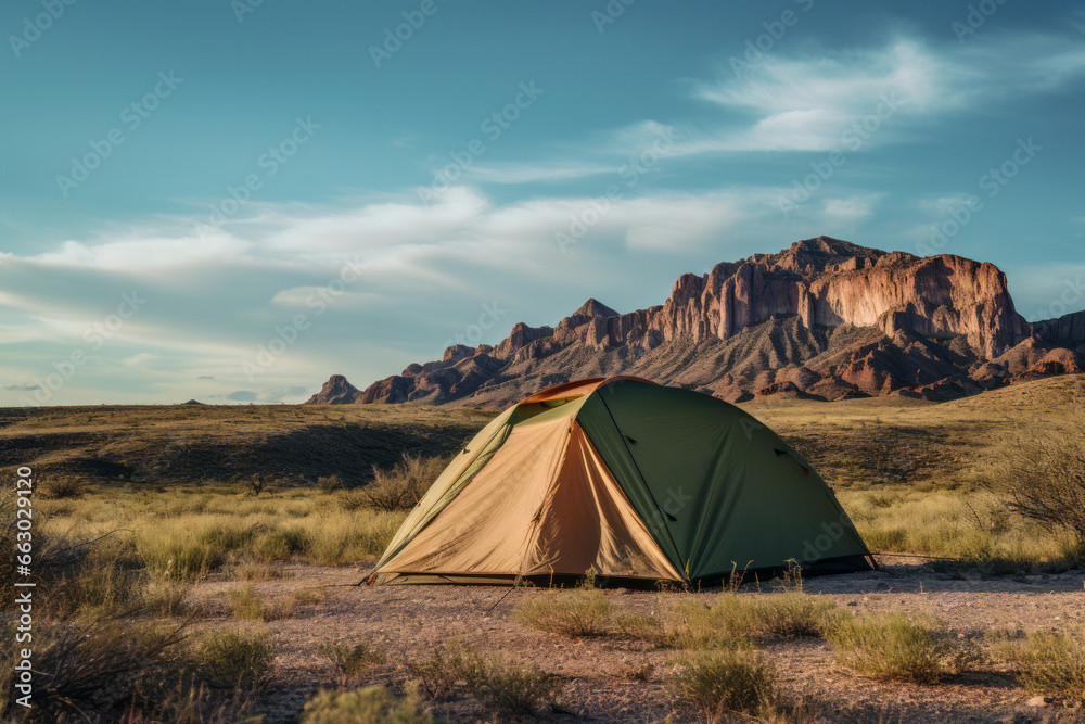 Desert Oasis: Tent Near Iconic Rock