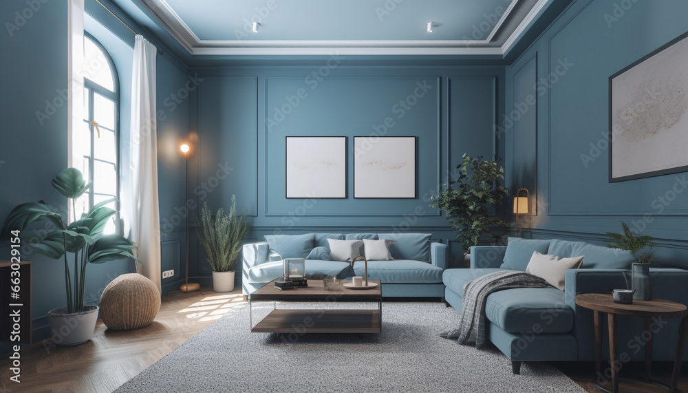 Modern luxury apartment with comfortable sofa, elegant decor and lighting generated by AI Modern luxury apartment with comfortable sofa, elegant decor and lighting generated by AI