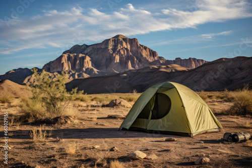 Desert Oasis: Tent Near Iconic Rock © Radomir Jovanovic