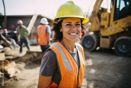 Middle-Aged Woman Thrives at Construction Site photo