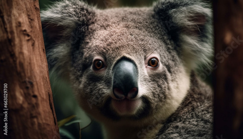 Cute Koala Portrait  Endangered Marsupial with Fluffy Fur and Selective Focus generated by AI