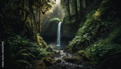 Tranquil scene of flowing water in tropical rainforest wilderness area generated by AI