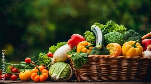 Basket with vegetables on the table.