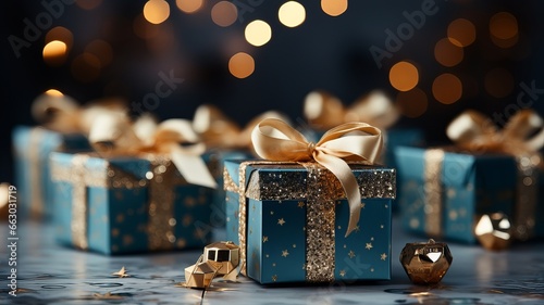 Elegant Blue Christmas Gift Boxes with Gold Bow