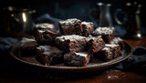 Homemade dark chocolate brownie, gourmet cookie, fresh baked indulgence generated by AI