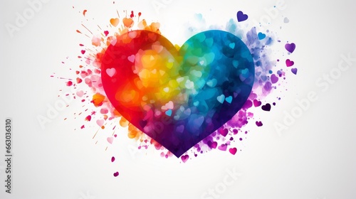 A rainbow heart graphic background. Generative AI. 