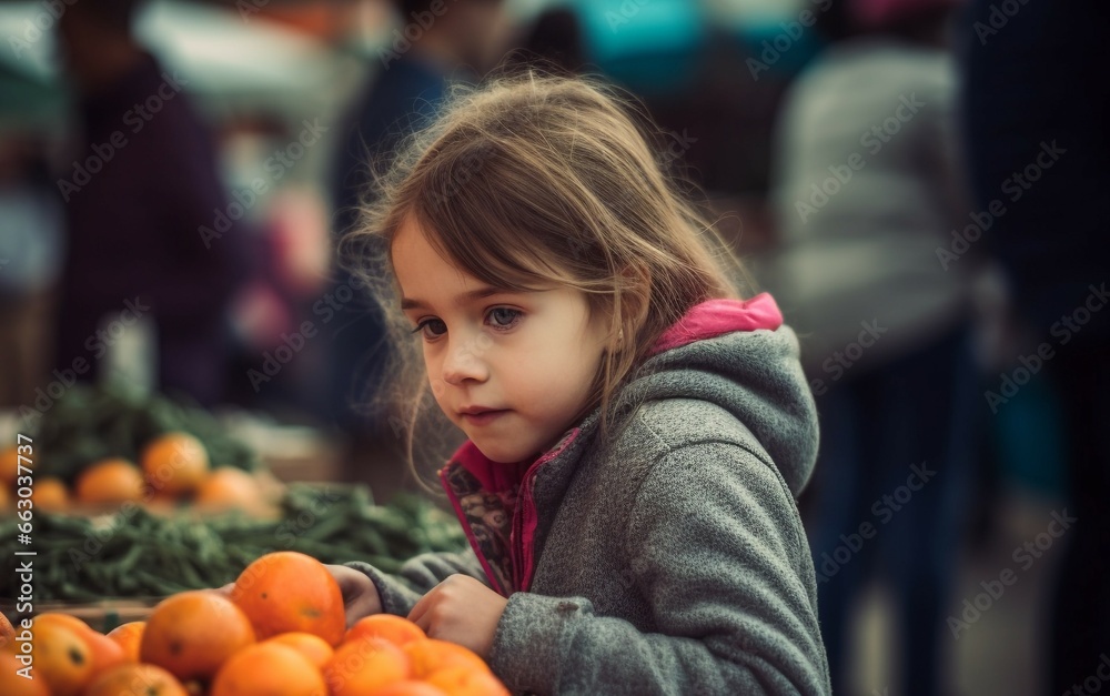 Fototapeta premium Smiling girls enjoying nature fruit, cheerful and cute autumn portrait generated by AI