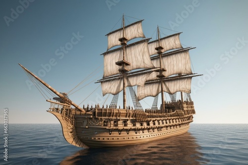 3D illustration of a classical Greek warship. Generative AI