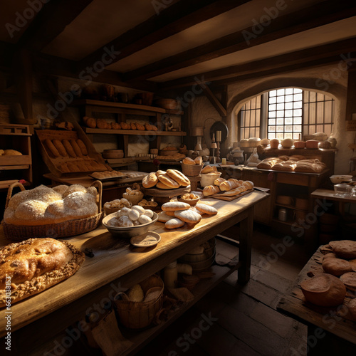 a 17th century bakery with bread pastry