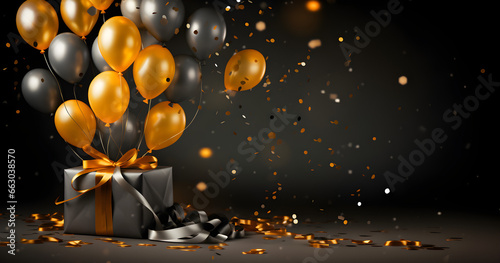 Celebrating Milestones, Elegant Anniversary with Falling Confetti and Golden Glow