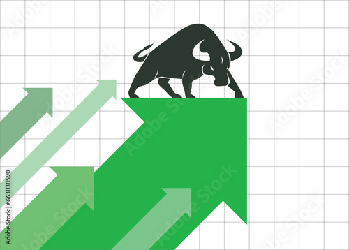trading bullish position forex stock graph rising up profit grow up bull stand on a big green arrow pointing up