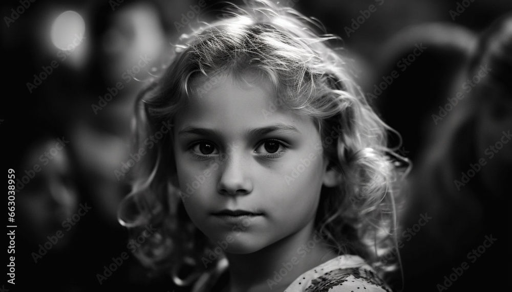 Fototapeta premium Cute girl looking at camera, smiling, enjoying nature beauty generated by AI