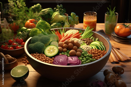 Vibrant Plant-Based Buddha Bowl with Fresh Veggies, Legumes and Grains