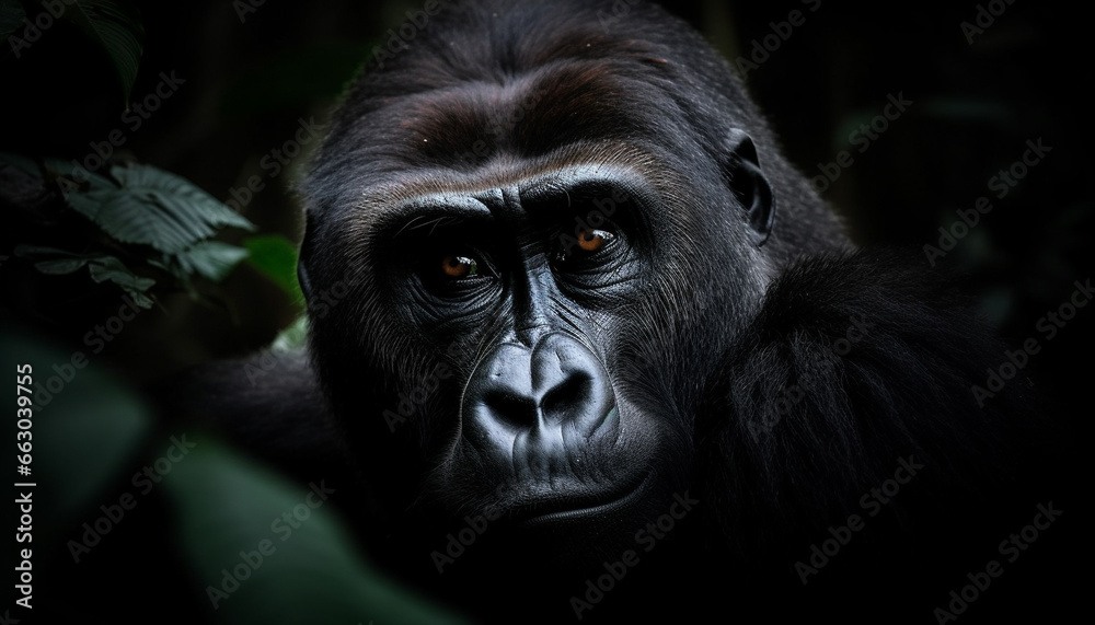 Primate portrait  Cute monkey staring, nature strength in wildlife reserve generated by AI