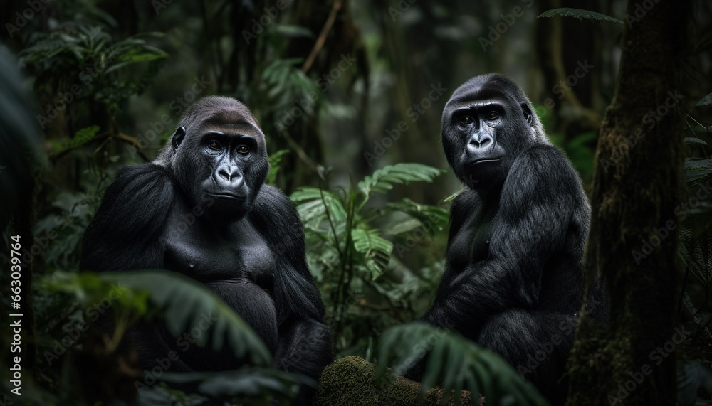 Primate in nature monkey, endangered species, tropical rainforest, Africa generated by AI Primate in nature monkey, endangered species, tropical rainforest, Africa generated by AI