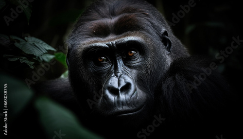 Primate portrait Cute monkey staring, nature strength in wildlife reserve generated by AI