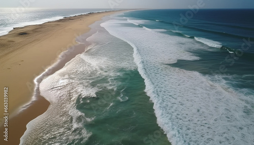 Aerial view captures the beauty of the coastline and surf generated by AI