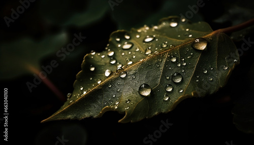 Vibrant green leaf reflects dew, nature beauty in fresh water generated by AI