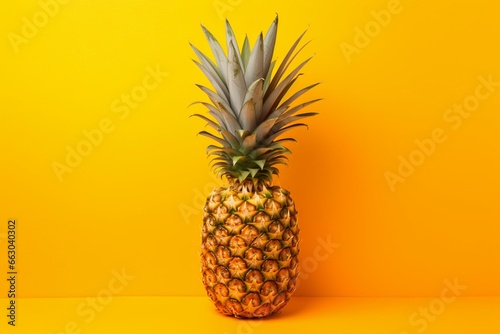 yellow background with pineapple. Generative AI