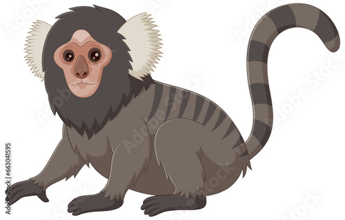Cute common marmoset cartoon isolated on white background. Vector illustration
