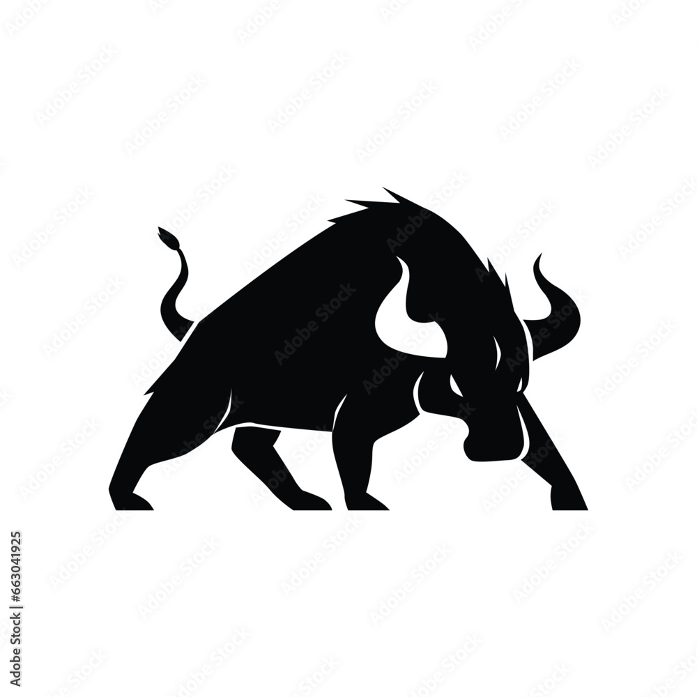 bull ready to fight black and white