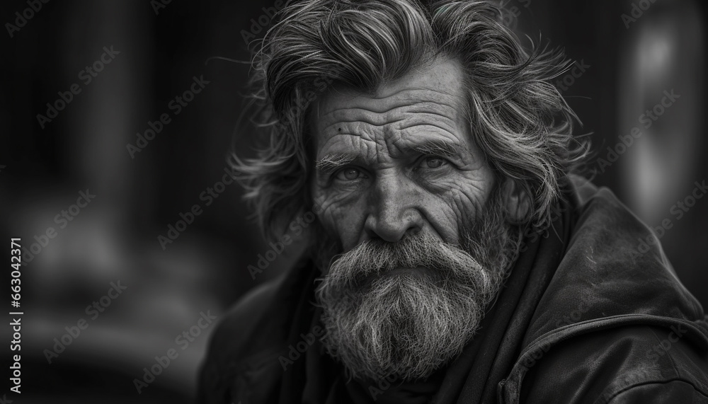 A lonely old man with a gray beard looks sad generated by AI