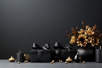 gift box with ribbon, shopping cart, black friday cyber monday