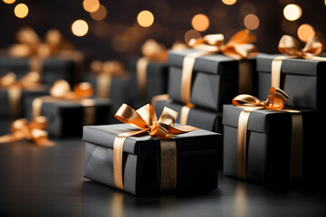 gift box with ribbon, shopping cart, black friday cyber monday