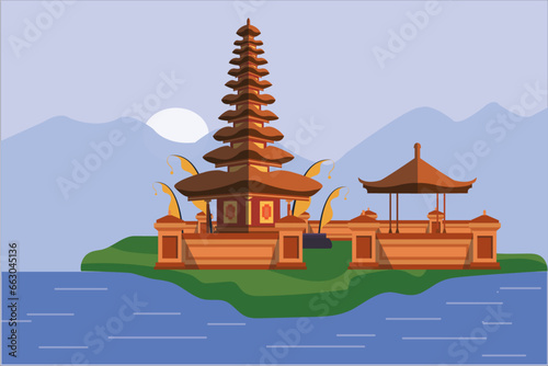 Balinese Ethnic Temple vector illustration. National indonesian style pura in Bali