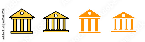 Bank icon set for web and mobile app. Bank sign and symbol, museum, university