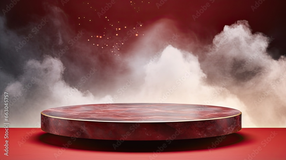 Luxury red marble product podium mockup clouds vector on the red background AI Generative