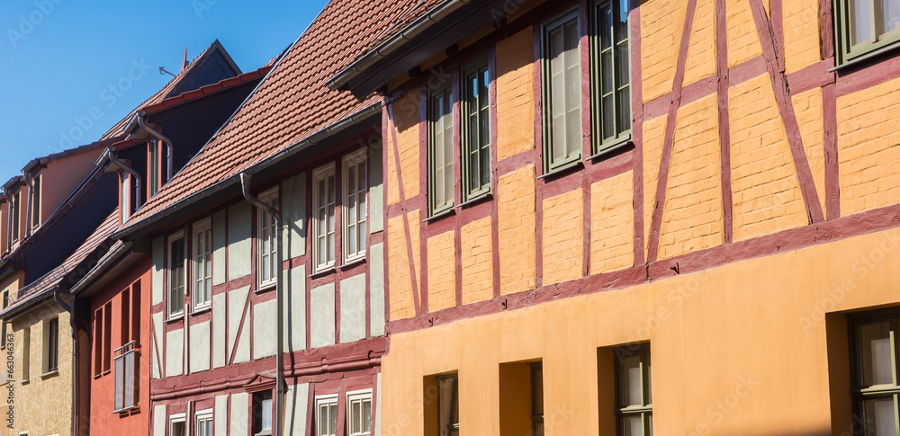 Panorama of the colorful half timbered houses in Haldensleben, Germany