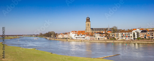 Panorama of the IJssel river and skyline of historic city Deventer, Netherlands photo