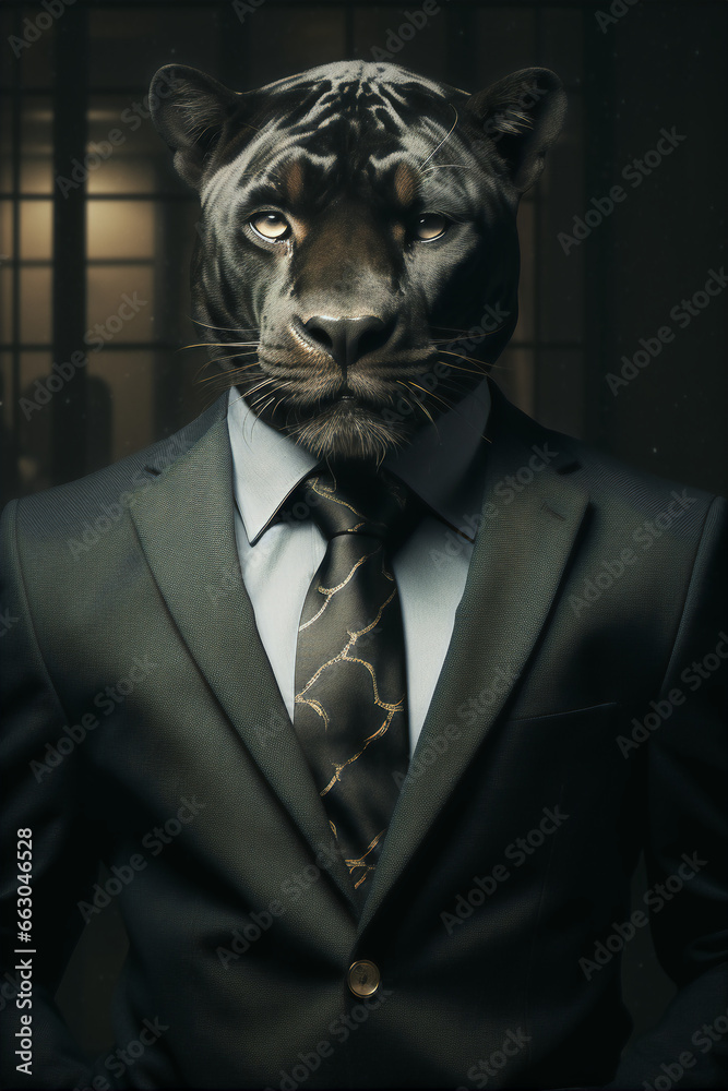 Portrait of a Successful Business Black Panther Businessman with Suit and Tie building Wealth Money Fortune Portrait of a Successful Business Black Panther Businessman with Suit and Tie building Wealth Money Fortune