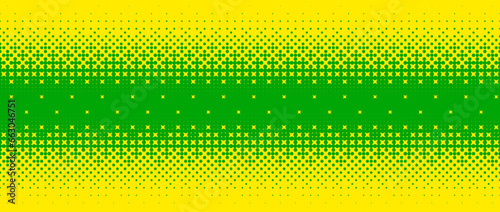 Pixelated bitmap gradient texture. Yellow and green dither pattern background. Abstract glitchy horizontal pattern. 8 bit video game screen wallpaper. Pixel art retro illustration. Vector backdrop
