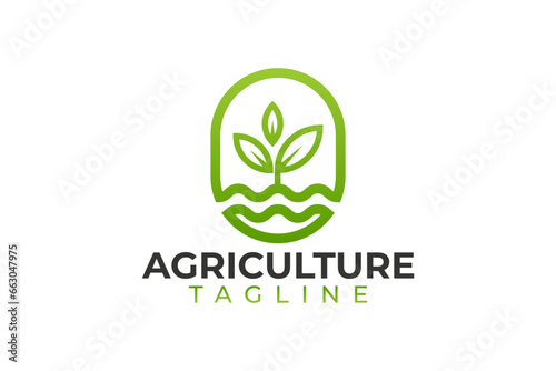 Agriculture wave and nature vector and logo