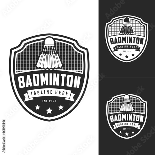 Badminton club logo template, Badminton tournaments logotype concept. Abstract sport symbol design vector illustration