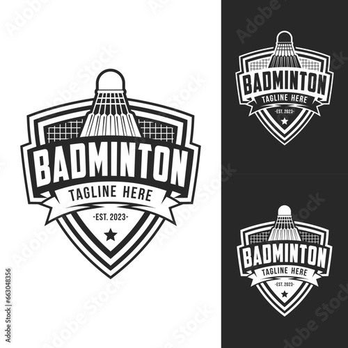 Badminton club logo template, Badminton tournaments logotype concept. Abstract sport symbol design vector illustration