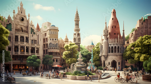 A scene of Barcelona's city square  photo