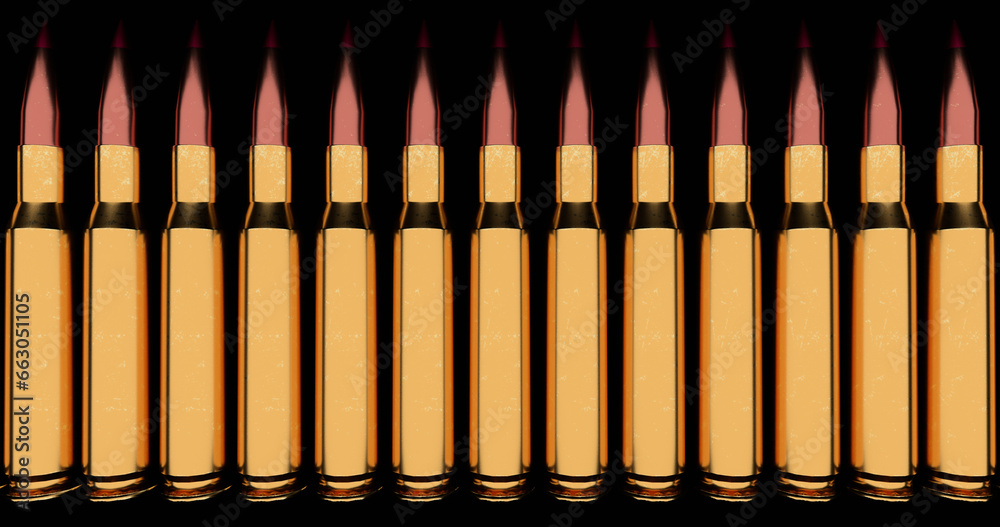 artillery shells, cartridges, on a black background, 3d abstraction