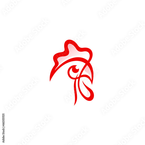 Rooster logo with red color, chicken icon, logo ready to use