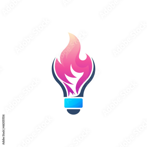 Fire icon with bulb design vector, danger sign icon, 3d colorful