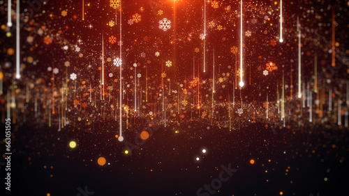 Red christmas glitter background with luxury snowflakes and shiny lights falling.