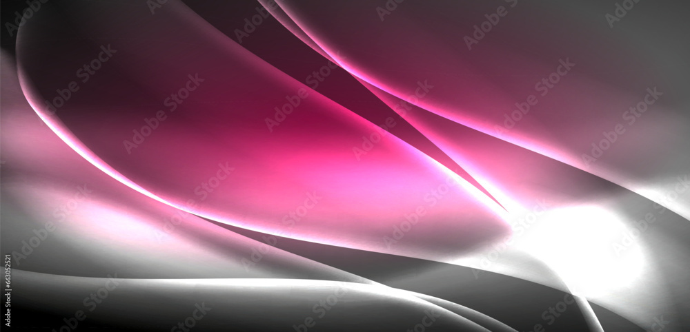 Fototapeta premium Neon-lit waves surge across background, mesmerizing dance of luminescence and motion. Dynamic backdrop captures essence of energy and modern aesthetics