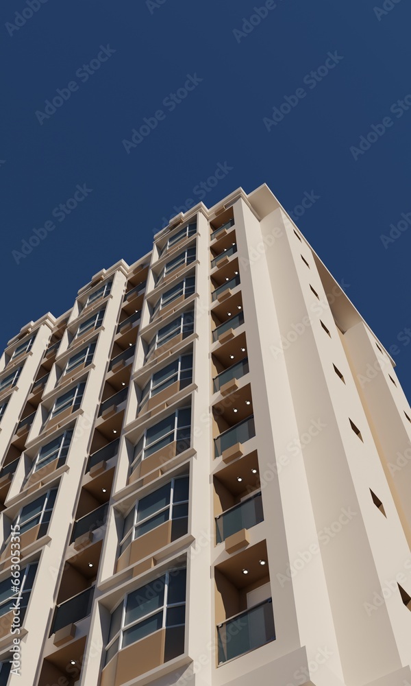 Modern building hotel render 3d architecture wallpaper background